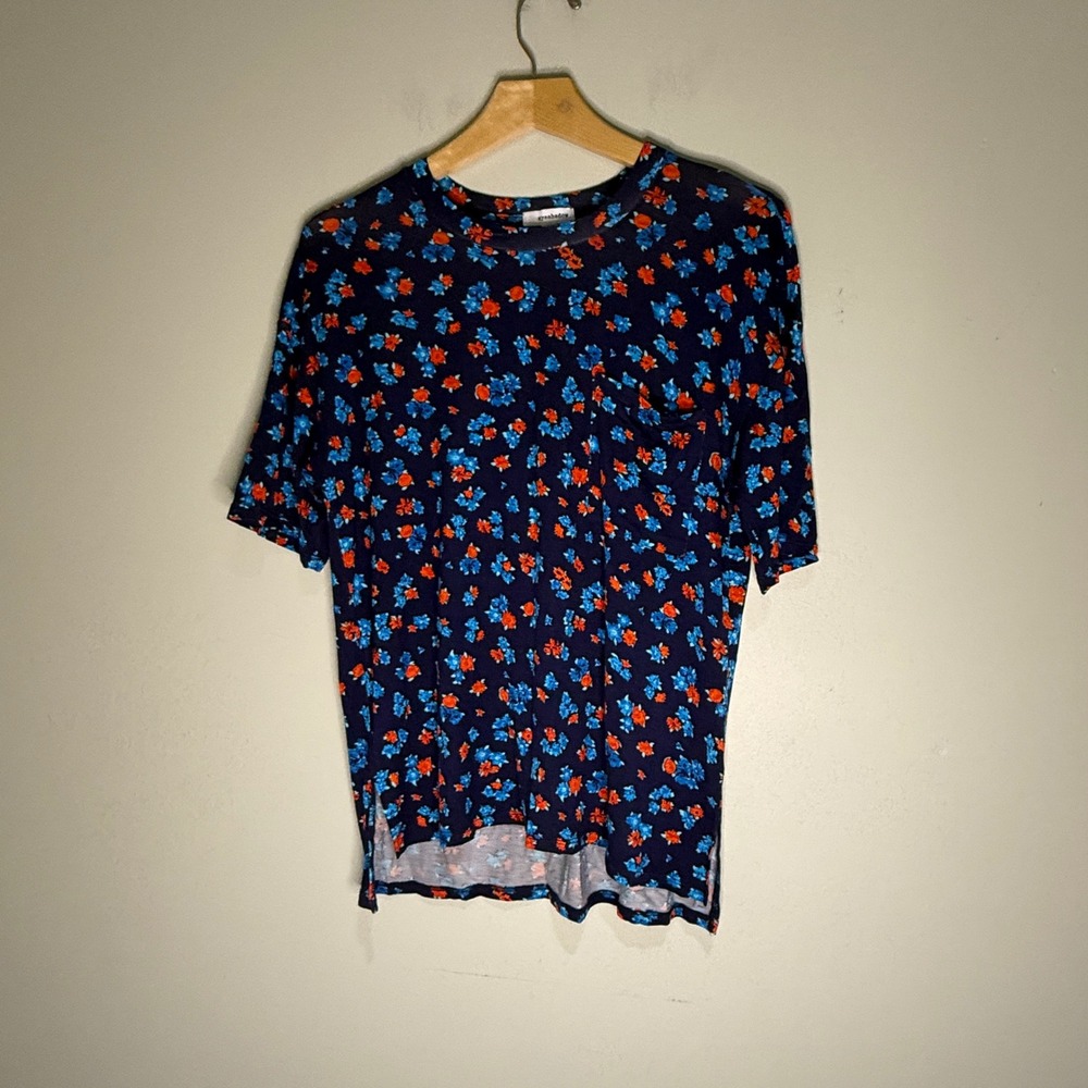 Eyeshadow‎ Womens Navy Floral Print Short Sleeve Crew Neck T Shirt Size S